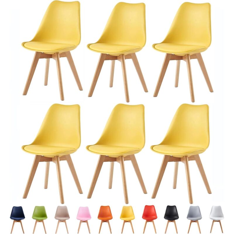 Mcc Direct - Set of 6 Dining Chairs Designer Side Chairs Wooden Home Office Commercial eva yellow