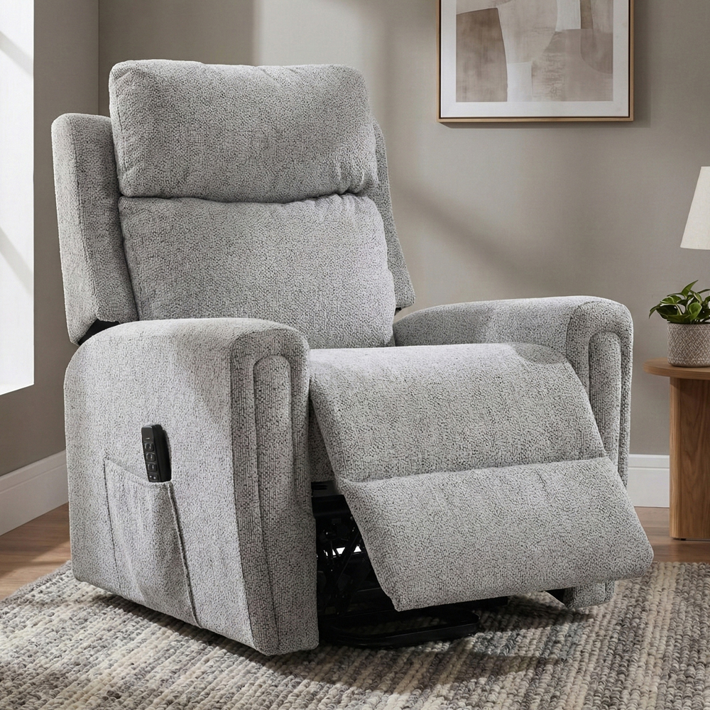 Medinah Fabric Quad Motor Lift Tilt Recliner Chair in Ash