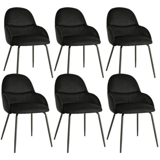 Minimalist Scandinavian-style dining chairs, offering optimal back support and a stable iron base - Set of 6 - Black
