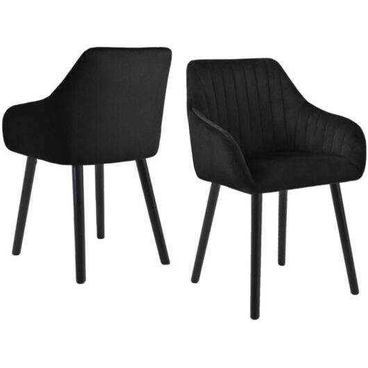 Minimalist dining chairs with comfortable backrests, ergonomic armrests and sturdy wooden legs - Set of 2 - Black
