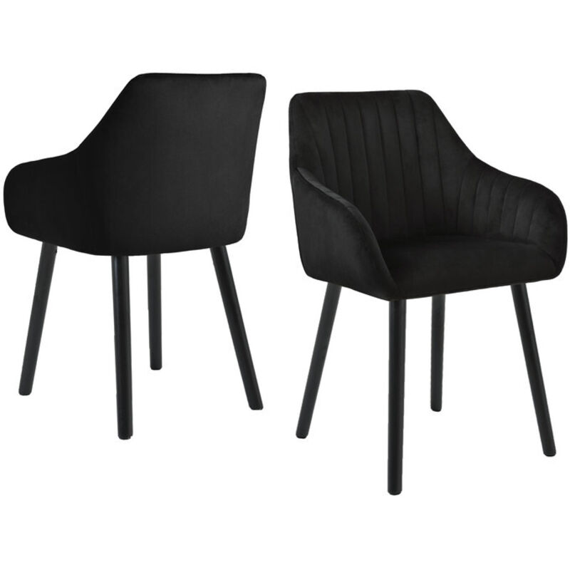 Minimalist dining chairs with comfortable backrests, ergonomic armrests and sturdy wooden legs - Set of 2 - Black