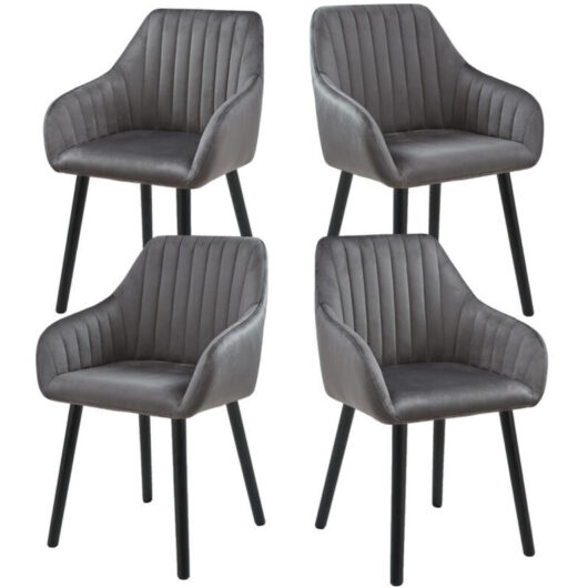 Minimalist dining chairs with comfortable backrests, ergonomic armrests and sturdy wooden legs - Set of 4 - Dark Grey