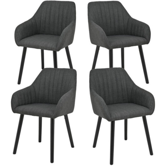 Minimalist dining chairs with comfortable backrests, ergonomic armrests and sturdy wooden legs - Set of 4 - Leaden