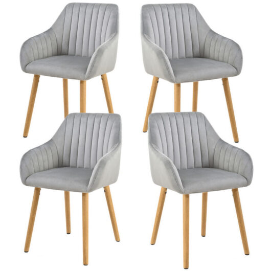 Minimalist dining chairs with comfortable backrests, ergonomic armrests and sturdy wooden legs - Set of 4 - Light Grey