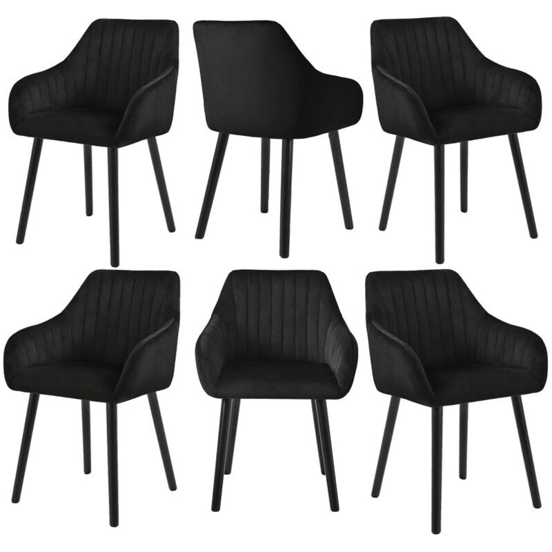 Minimalist dining chairs with comfortable backrests, ergonomic armrests and sturdy wooden legs - Set of 6 - Black