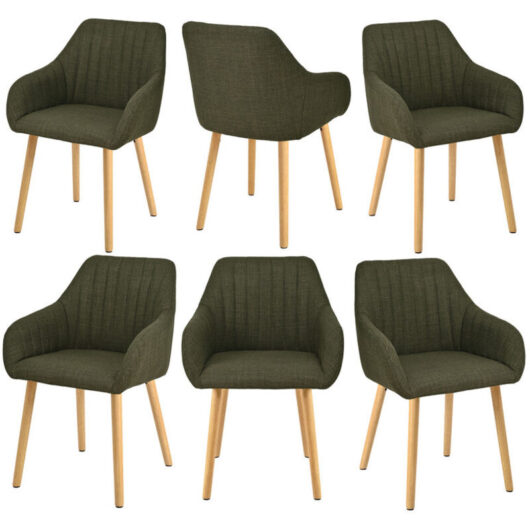 Minimalist dining chairs with comfortable backrests, ergonomic armrests and sturdy wooden legs - Set of 6 - Grass Green