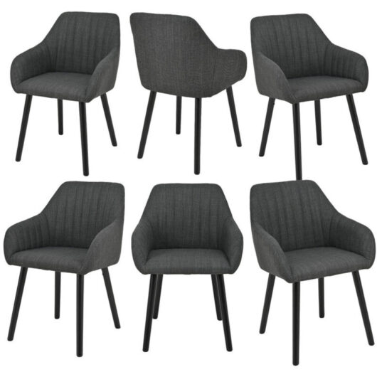 Minimalist dining chairs with comfortable backrests, ergonomic armrests and sturdy wooden legs - Set of 6 - Leaden