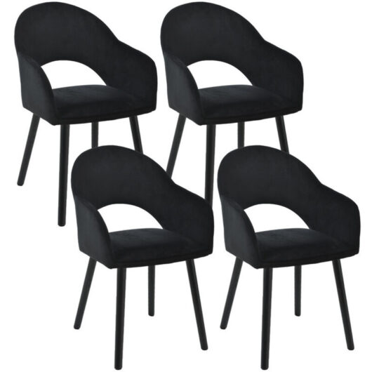 Modern dining chairs with crescent-shaped backrests and ergonomic armrests, combining style and comfort - Set of 4 - Black