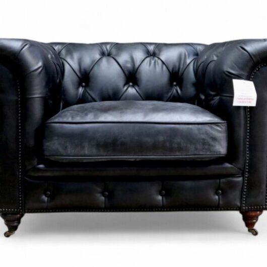 Noble Chesterfield Club Chair Vintage Black Distressed Real Leather
