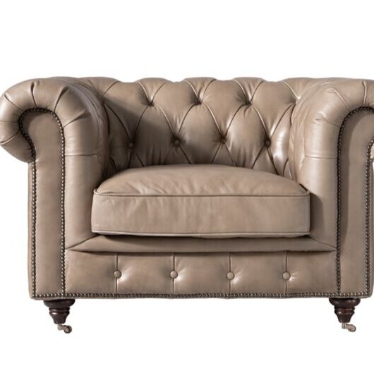 Noble Chesterfield Club Chair Vintage Nappa Mushroom Real Leather