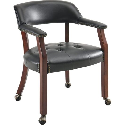 PADMA HOUSE Large Dining Chairs with Casters and Arms, Rolling Dining Chair with Wheels, Accent Game-Chairs Boss Caption's Chair, 66CM x 64CM x