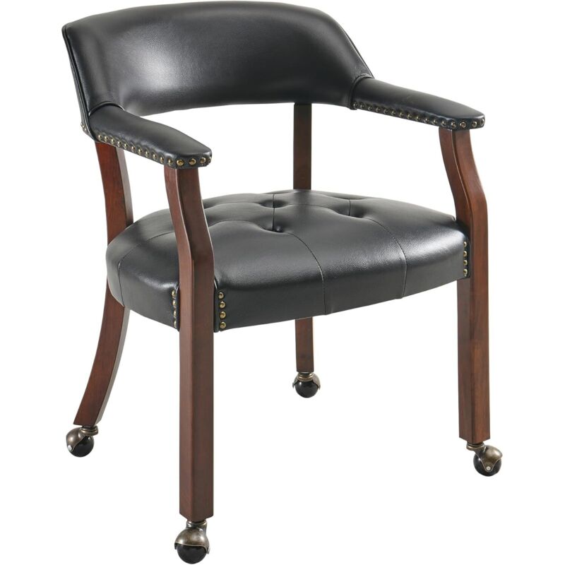 PADMA HOUSE Large Dining Chairs with Casters and Arms, Rolling Dining Chairs with Wheels, Accent Game Poker Chairs, Boss Caption's Chairs, Solid Wood