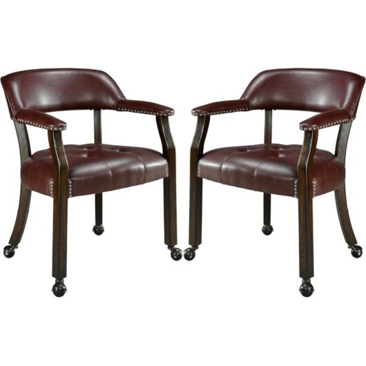 PADMA HOUSE Set of 2 Large Dining Chairs with Casters and Arms, Rolling Dining Chairs with Wheels, Accent Game Poker Chairs, Boss Caption's Chairs,