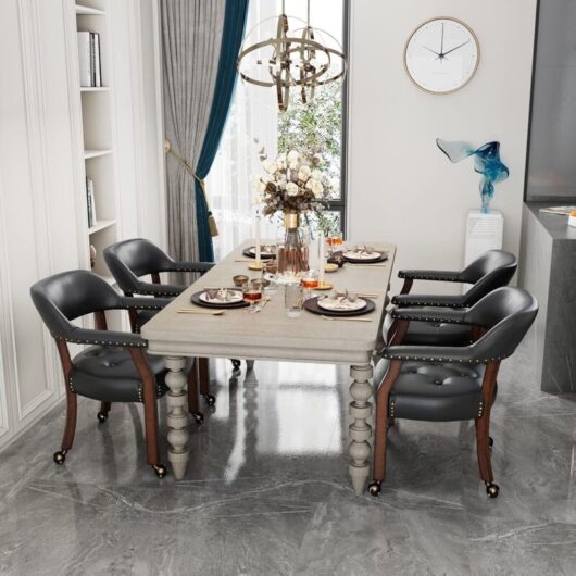 PADMA HOUSE Set of 4 Large Dining Chairs with Casters and Arms, Rolling Dining Chair with Wheels, Accent Game-Chairs Boss Caption's Chair, 66CM x