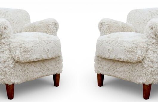 Pair Of Maldhari Faux Fur Accent Chairs Plush Cream Lounge Armchairs