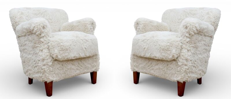 Pair Of Maldhari Faux Fur Accent Chairs Plush Cream Lounge Armchairs
