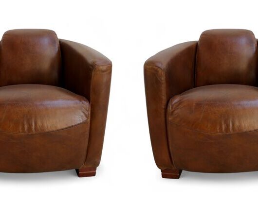 Pair Of Marlborough Tub Chairs Vintage Brown Leather