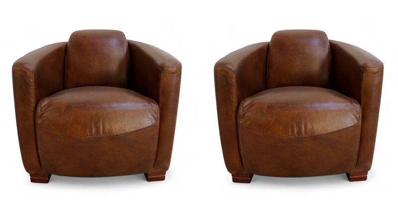 Pair Of Marlborough Tub Chairs Vintage Brown Leather