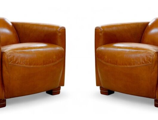 Pair Of Marlborough Tub Chairs Vintage Tan Leather
