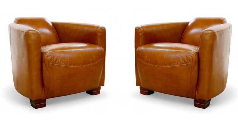 Pair Of Marlborough Tub Chairs Vintage Tan Leather