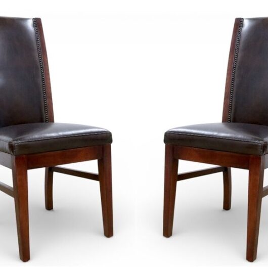 Pair Of Studded Brown Leather Dining Chairs
