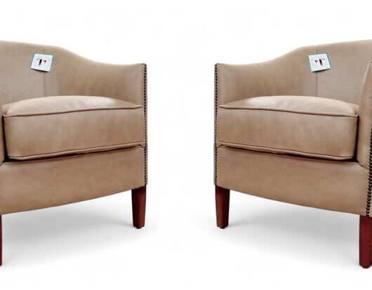 Pair Of Vintage Leather Tub Chairs Nappa Mushroom