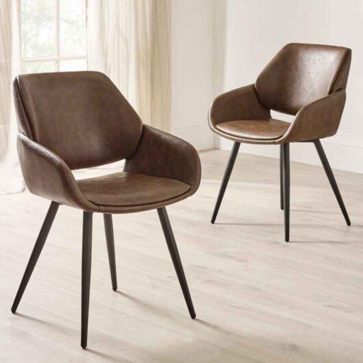 Parkerfield Brown Faux Leather Dining Chairs in Pair