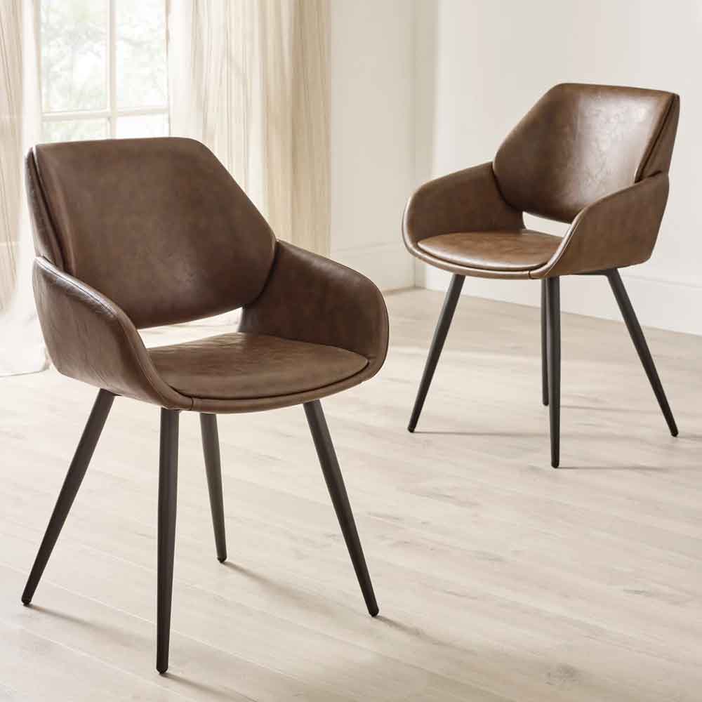 Parkerfield Brown Faux Leather Dining Chairs in Pair