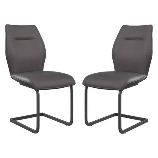 Pisar Grey Faux Leather Dining Chairs with Metal Legs in Pair