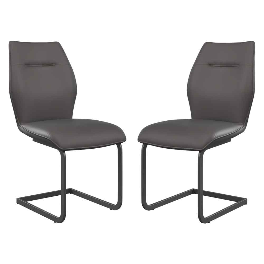 Pisar Grey Faux Leather Dining Chairs with Metal Legs in Pair