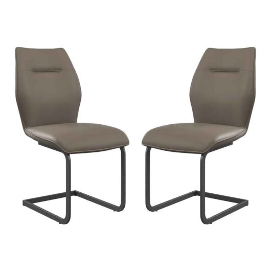 Pisar Taupe Faux Leather Dining Chairs with Metal Legs in Pair