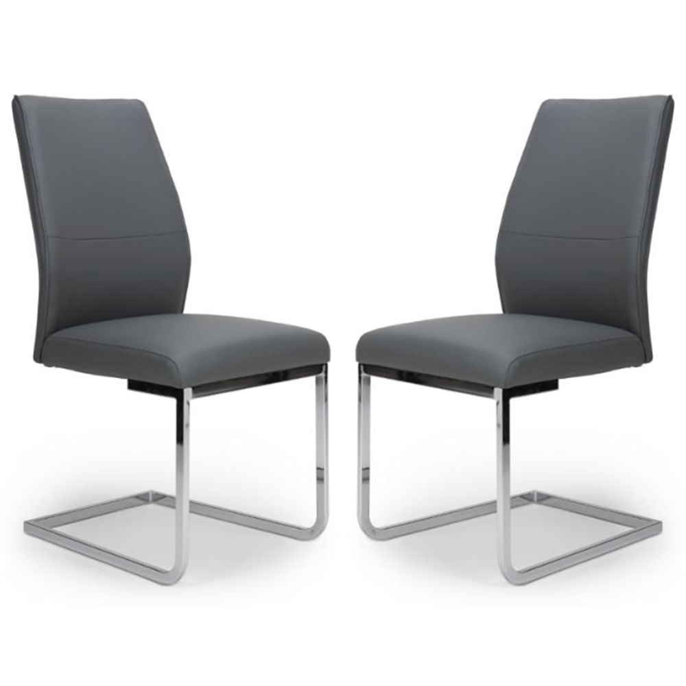 Prestina Grey Faux Leather Dining Chairs With Chrome Legs In Pair