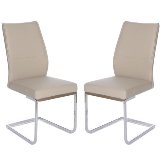 Prestina Taupe Faux Leather Dining Chairs With Chrome Legs In Pair