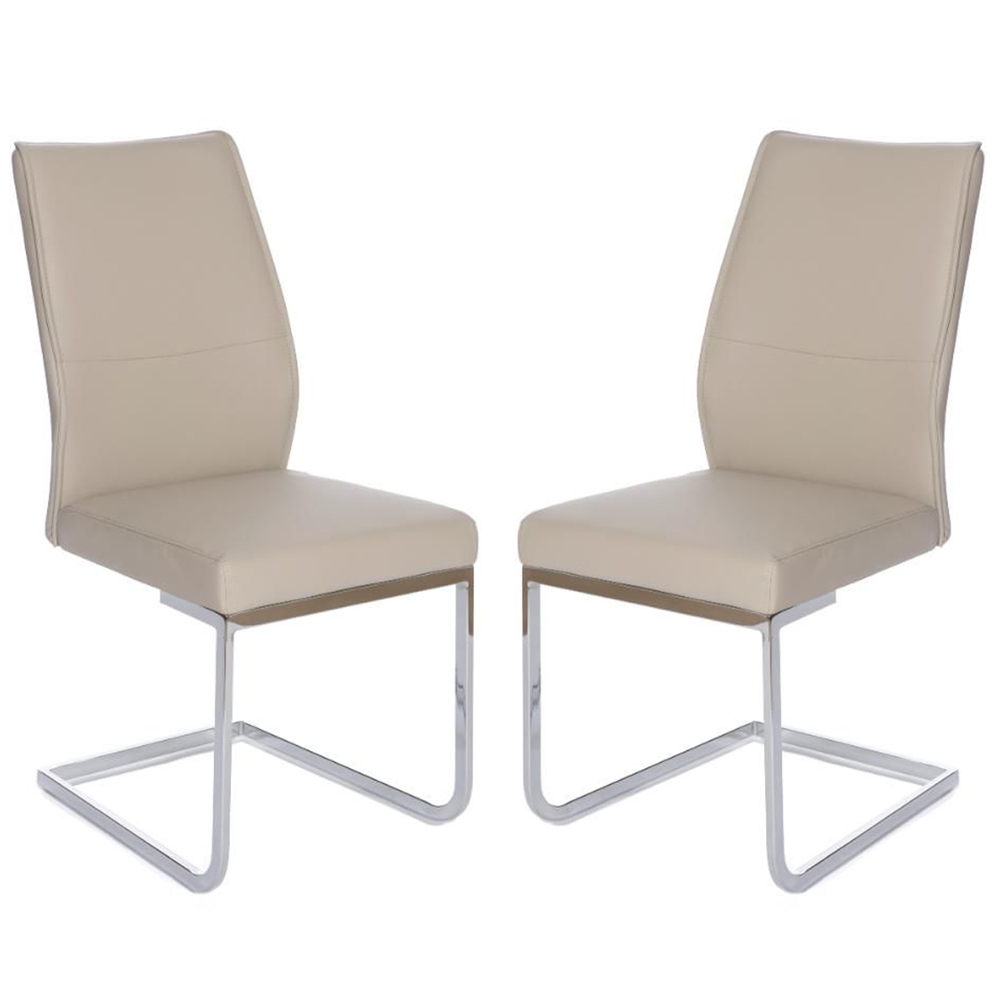 Prestina Taupe Faux Leather Dining Chairs With Chrome Legs In Pair