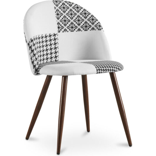Privatefloor - Dining Chair - Upholstered in Black and White Patchwork - Evelyne White / Black