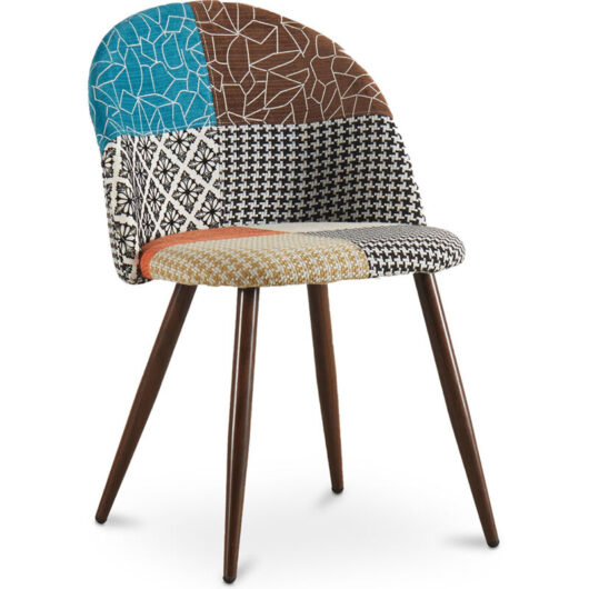 Privatefloor - Dining Chair - Upholstered in Patchwork - Scandinavian Style - Patty Multicolour