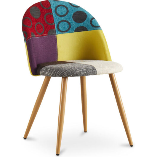 Privatefloor - Dining Chair - Upholstered in Patchwork - Scandinavian Style - Ray Multicolour