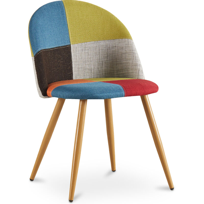 Privatefloor - Dining Chair - Upholstered in Patchwork - Scandinavian Style - Simona Multicolour