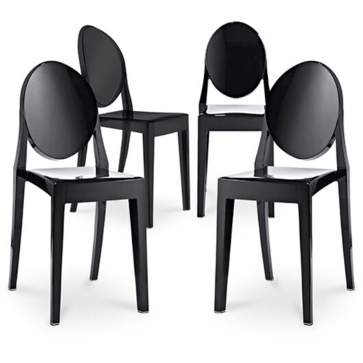 Privatefloor - Pack of 4 Dining Chairs Transparent - Victoria Queen Black