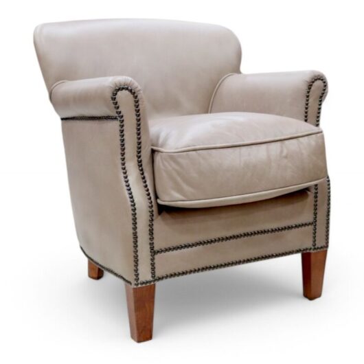 Professor Style Mushroom Leather Club Chair With Nailhead Trim