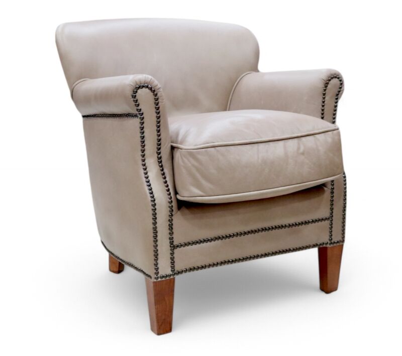 Professor Style Mushroom Leather Club Chair With Nailhead Trim