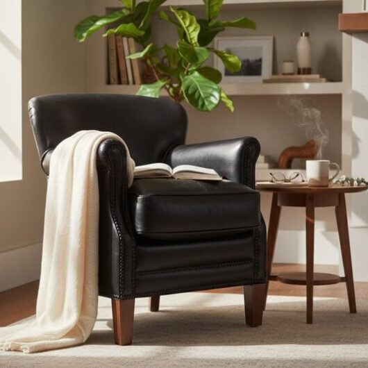 Professor Style Vintage Black Leather Club Chair With Nailhead Trim