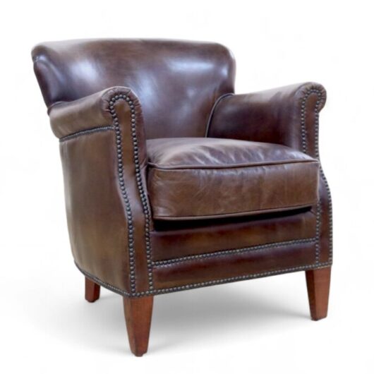 Professor Style Vintage Brown Leather Club Chair With Nailhead Trim