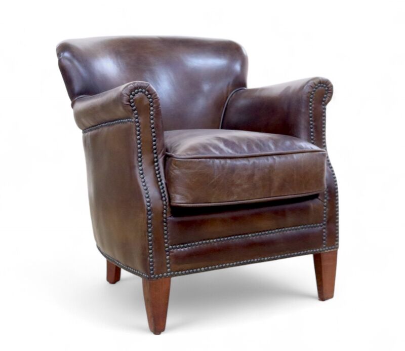Professor Style Vintage Brown Leather Club Chair With Nailhead Trim