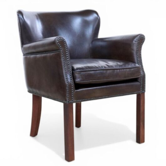 Professor Style Vintage Brown Leather Dining Chair With Nailhead Trim