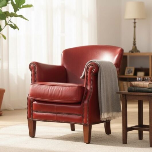 Professor Style Vintage Red Leather Club Chair With Nailhead Trim