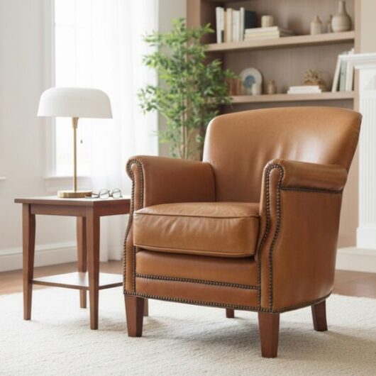 Professor Style Vintage Tan Leather Club Chair With Nailhead Trim