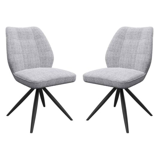 Raevo Grey Fabric Swivel Dining Chairs with Metal Legs in Pair