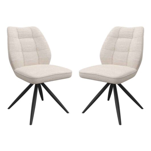 Raevo Ivory Fabric Swivel Dining Chairs with Metal Legs in Pair
