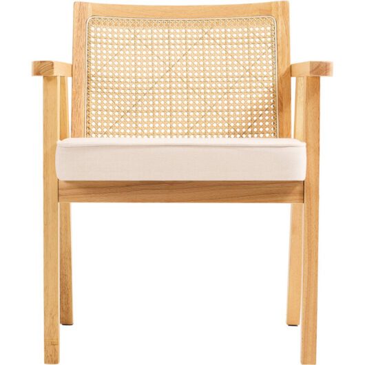 Rattan Chair, Mid Century Modern Dining Chair with Armrest, Upholstered Chair with Rattan Back, Retro Rattan Dining Room Kitchen Chair for Living